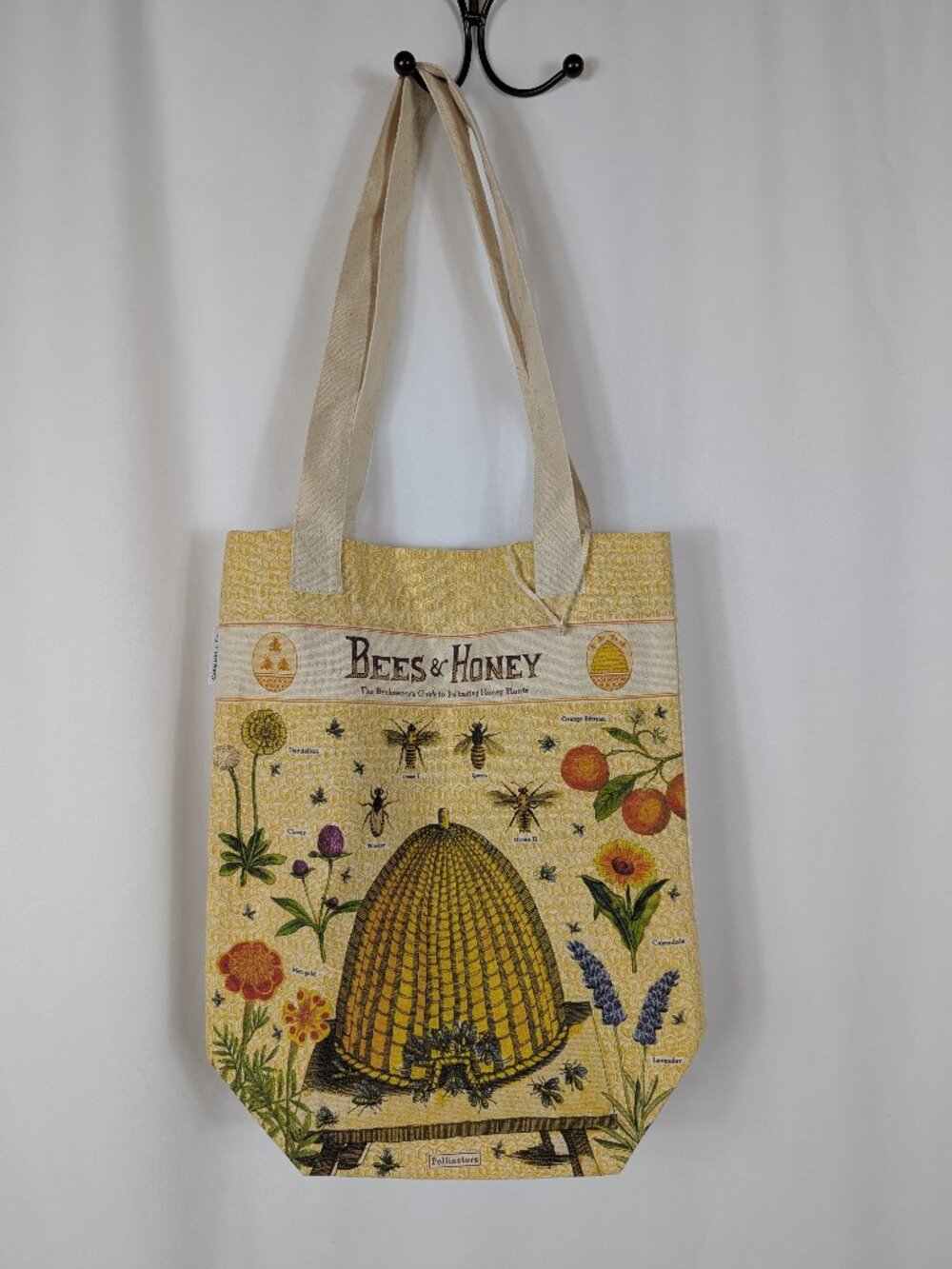 Cavallini & Co. Bees Honey Flower Tote Bag Canvas Farmers Market Grocery EUC